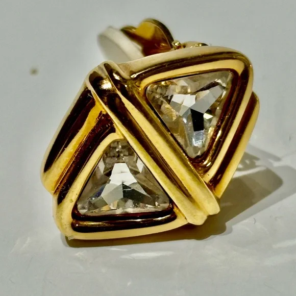 Vintage Swarovski Gold Triangle Clip-On Earrings - Picture 5 of 12